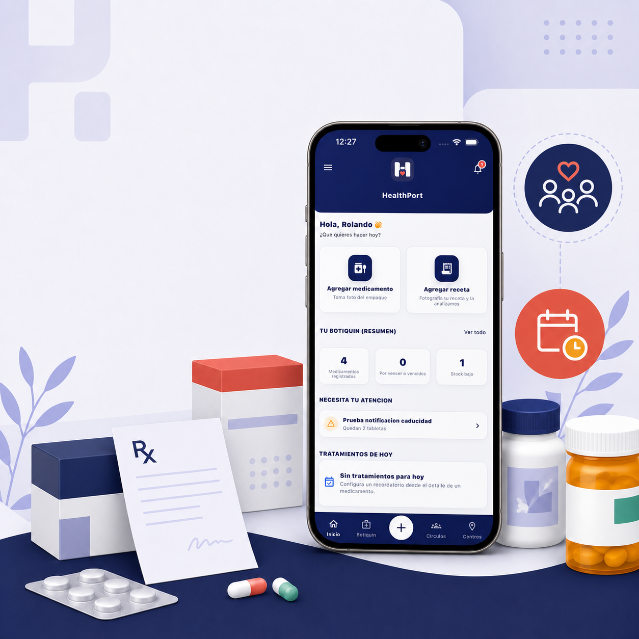 Medicamentos y recetas organizados en HealthPort
